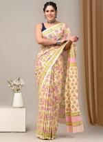 Cotton Light Yellow Casual Wear Printed Saree